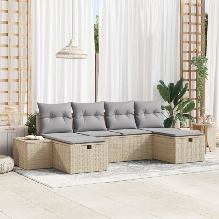 Conjunto de Sofá de Jardín de 6 Piezas con Cojines Beige Ratán Sintético de , Sofás de exterior - Ref: Foro24-3359419, Precio...