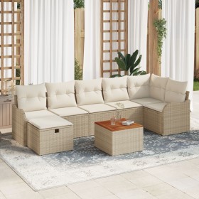 Set de Sofá de Jardín de 8 Piezas con Cojines Beige Poliratán, Sofá de Jardín de 2 Plazas con Cojines Beige Poliratán de , So...