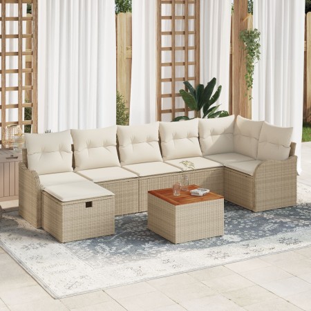 Set de Sofá de Jardín de 8 Piezas con Cojines Beige Poliratán, Sofá de Jardín de 2 Plazas con Cojines Beige Poliratán de , So...
