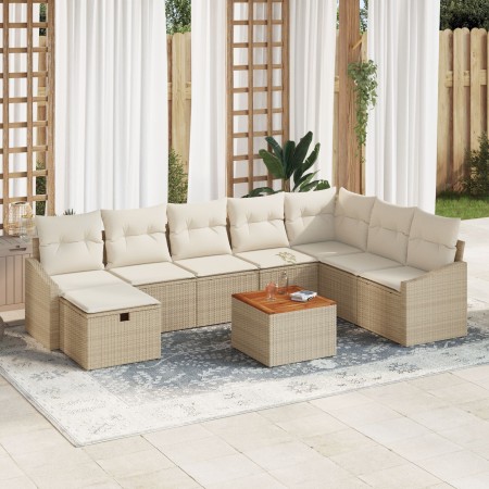 Conjunto de sofá de jardín de 9 piezas con cojines beige de ratán sintético de , Sofás de exterior - Ref: Foro24-3359582, Pre...