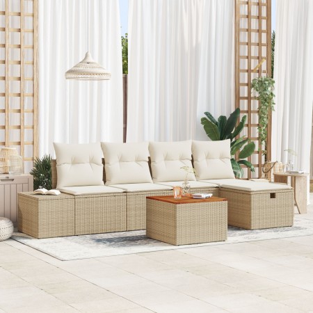 Set de Sofá de Jardín de 6 Piezas con Cojines Beige Poliratán de , Sofás de exterior - Ref: Foro24-3359589, Precio: 399,35 €,...