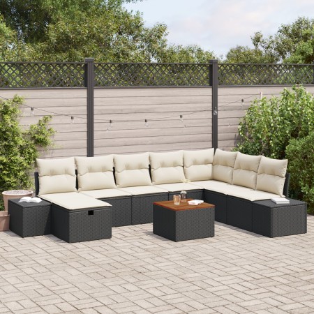 Conjunto de sofá de jardín de 9 piezas con cojines negros de ratán de poliéster de , Sofás de exterior - Ref: Foro24-3359607,...