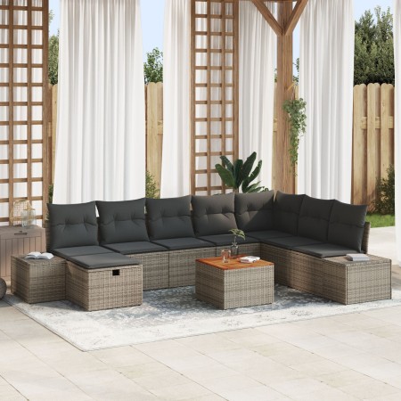 Conjunto de Sofás de Jardín de 9 Piezas con Cojines Gris de Poliratán de , Sofás de exterior - Ref: Foro24-3359608, Precio: 5...