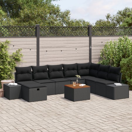 Juego de Sofá de Jardín de 9 Piezas con Cojines Negro Poliratán de , Sofás de exterior - Ref: Foro24-3359611, Precio: 577,94 ...
