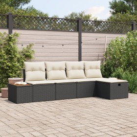 Conjunto de sofá de jardín de 5 piezas con cojines negro poliratán de , Sofás de exterior - Ref: Foro24-3359619, Precio: 346,...