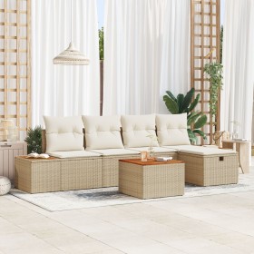 Juego de sofá de jardín de 6 piezas con cojines Beige Poliratán de , Sofás de exterior - Ref: Foro24-3359628, Precio: 414,59 ...
