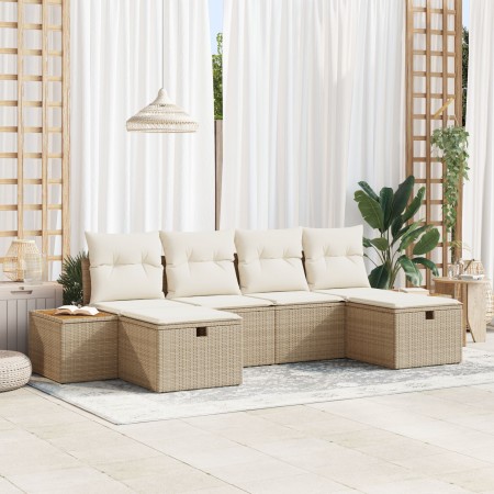 Juego de Sofá de Jardín de 6 Piezas con Cojines Beige Poliratán de , Sofás de exterior - Ref: Foro24-3359653, Precio: 437,33 ...