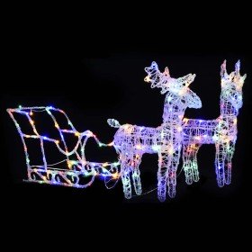 Reno y trineo adorno navideño 160 LEDs acrílico 130 cm en Decoración Festiva y Estacional | Comprar online en Foru.es