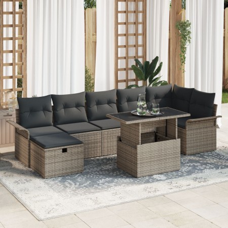 Set de Sofá de Jardín de 8 Piezas con Cojines Gris Poli Ratán de , Sofás de exterior - Ref: Foro24-3359686, Precio: 539,89 €,...