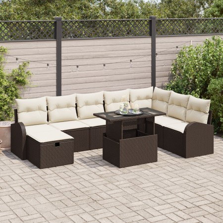 Set de sofá de jardín de 9 piezas con cojines marrón poli ratán de , Sofás de exterior - Ref: Foro24-3359775, Precio: 636,88 ...