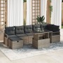 Conjunto de Sofá de Jardín de 8 Piezas con Cojines Gris Poliratán, Sofá de Jardín de 2 Plazas con Cojines Gris Poliratán de ,...