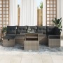 Conjunto de Sofá de Jardín de 8 Piezas con Cojines Gris Poliratán, Sofá de Jardín de 2 Plazas con Cojines Gris Poliratán de ,...