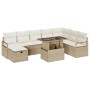 Juego de Sofá de Jardín de 9 Piezas Con Cojines Beige Poliratán,  Sofá de Jardín de 2 Plazas Con Cojines Beige Poliratán | Foro24.es | Tu tienda online para hogar, jardín y más Foro24.es