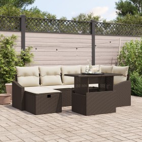 Conjunto de Sofá de Jardín de 7 Piezas con Cojines Marrón Poliratán de , Sofás de exterior - Ref: Foro24-3359835, Precio: 492...