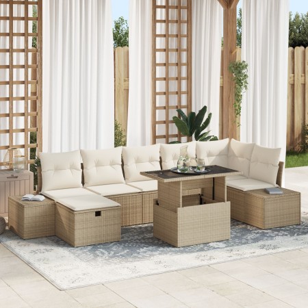 Juego de Sofá de Jardín de 8 Piezas con Cojines Beige Ratán Poliéster de , Sofás de exterior - Ref: Foro24-3359888, Precio: 5...