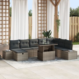 Conjunto de Sofá de Jardín de 9 Piezas con Cojines Gris de Ratán Sintético de , Sofás de exterior - Ref: Foro24-3359896, Prec...