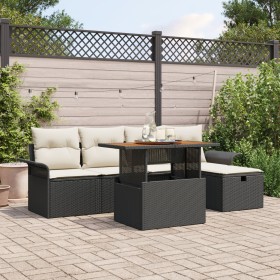 Conjunto de Sofá de Jardín de 6 Piezas con Cojines Negros de Poliratán de , Sofás de exterior - Ref: Foro24-3359904, Precio: ...