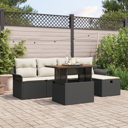 Conjunto de Sofá de Jardín de 6 Piezas con Cojines Negros de Poliratán de , Sofás de exterior - Ref: Foro24-3359904, Precio: ...