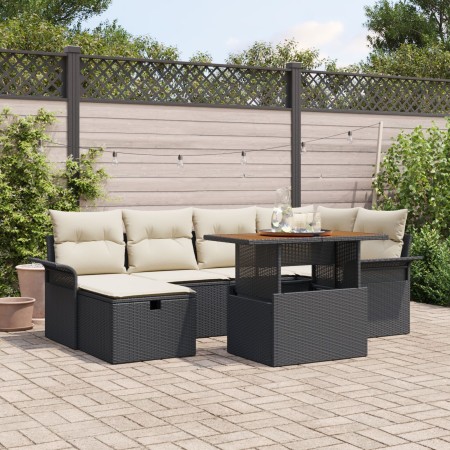 Set de Sofá de Jardín de 7 Piezas con Cojines Negro Rattan Poliéster de , Sofás de exterior - Ref: Foro24-3359911, Precio: 47...