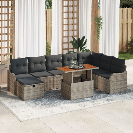 Conjunto de Sofás de Jardín de 9 Piezas con Cojines Ratán Gris,  Sofá de Jardín de 2 Plazas con Cojines Ratán Gris | Foro24.es | Tu tienda online para hogar, jardín y más Foro24.es