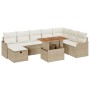 Conjunto de Sofás de Jardín de 9 Piezas con Cojines Ratán Beige, Sofá de Jardín de 2 Asientos con Cojines Ratán Beige de , So...