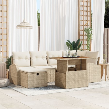 Conjunto de Sofá de Jardín de 7 Piezas con Cojines Beige de Poliratán de , Sofás de exterior - Ref: Foro24-3359970, Precio: 5...