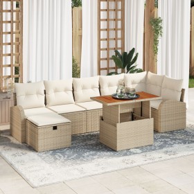 Juego de Sofá de Jardín de 8 Piezas con Cojines Beige de Ratán Polirráfico de , Sofás de exterior - Ref: Foro24-3359977, Prec...