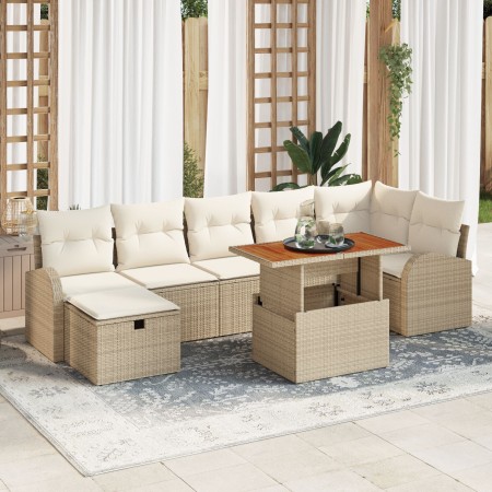 Juego de Sofá de Jardín de 8 Piezas con Cojines Beige de Ratán Polirráfico de , Sofás de exterior - Ref: Foro24-3359977, Prec...