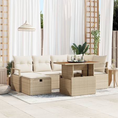 Conjunto de Sofá de Jardín  de 7 Piezas con Cojines Beige Poliratán, Sofá de Jardín de 2 Plazas  con Cojines Beige Poliratán | Foro24.es | Tu tienda online para hogar, jardín y más Foro24.es