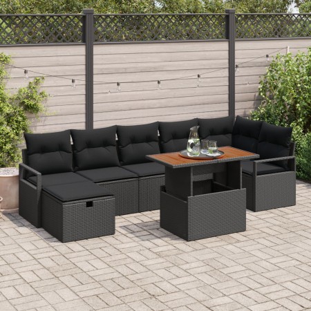 Set de Sofá de Jardín de 8 Piezas con Cojines Negro Poliratán,  Sofá de Jardín de 2 Plazas con Cojines Negro Poliratán | Foro24.es | Tu tienda online para hogar, jardín y más Foro24.es