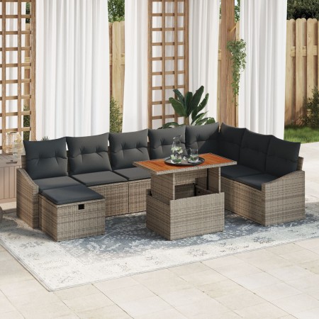 Juego de Sofá de Jardín de 9 Piezas con Cojines Gris Rattan | Foro24.es | Tu tienda online para hogar, jardín y más Foro24.es