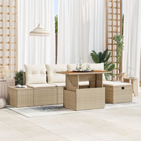 Conjunto de Sofá de Jardín de 6 Piezas con Cojines Beige Ratán Polipropileno de , Sofás de exterior - Ref: Foro24-3360047, Pr...