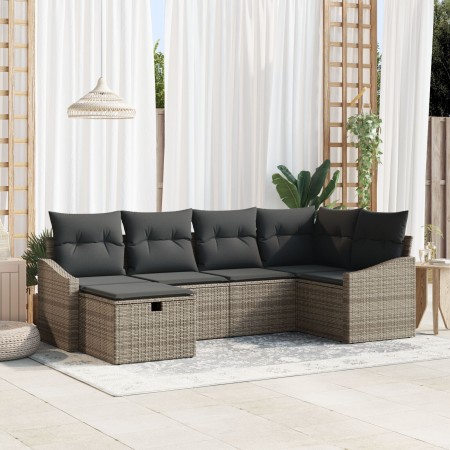 Conjunto de Sofá de Jardín de 6 Piezas con Cojines Gris Ratán Sintético de , Sofás de exterior - Ref: Foro24-3360610, Precio:...