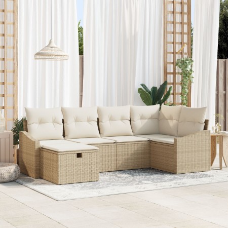 Conjunto de Sofá de Jardín de 6 Piezas con Cojines Beiges de Ratán Sintético de , Sofás de exterior - Ref: Foro24-3360612, Pr...