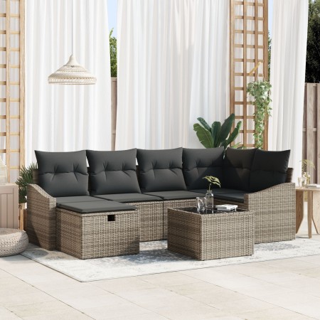 Juego de Sofá de Jardín de 7 Piezas con Cojines Gris Ratán Sintético de , Sofás de exterior - Ref: Foro24-3360620, Precio: 46...