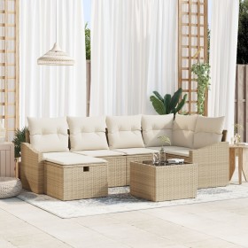 Juego de Sofá de Jardín de 7 piezas con Cojines Beige Ratán Poliéster de , Sofás de exterior - Ref: Foro24-3360622, Precio: 5...