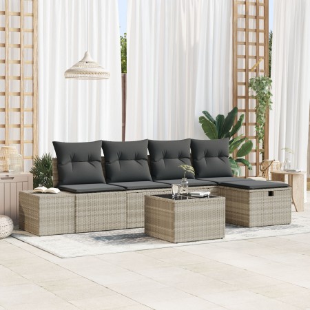 Conjunto de Sofá de Jardín de 6 Piezas con Cojines Gris Claro Ratán Poliéster | Foro24.es | Tu tienda online para hogar, jardín y más Foro24.es