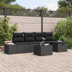 Conjunto de Sofá de Jardín de 6 Piezas con Cojines Negro Poliratán de , Sofás de exterior - Ref: Foro24-3360704, Precio: 427,...