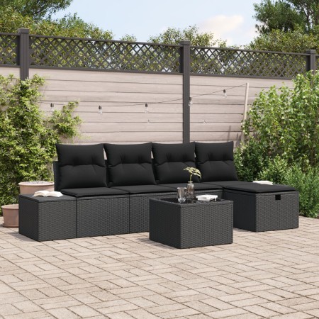 Conjunto de Sofá de Jardín de 6 Piezas con Cojines Negro Poliratán de , Sofás de exterior - Ref: Foro24-3360704, Precio: 427,...