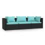 Sofá de 3 plazas con cojines ratán sintético negro de vidaXL, Conjuntos de jardín - Ref: Foro24-317533, Precio: 332,53 €, Des...