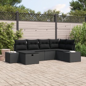 Conjunto de Sofá de Jardín de 6 Piezas con Cojines Ratán Negro de , Sofás de exterior - Ref: Foro24-3360714, Precio: 449,14 €...