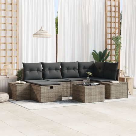 Set de sofá de jardín de 7 piezas con cojines de ratán sintético gris | Foro24.es | Tu tienda online para hogar, jardín y más Foro24.es