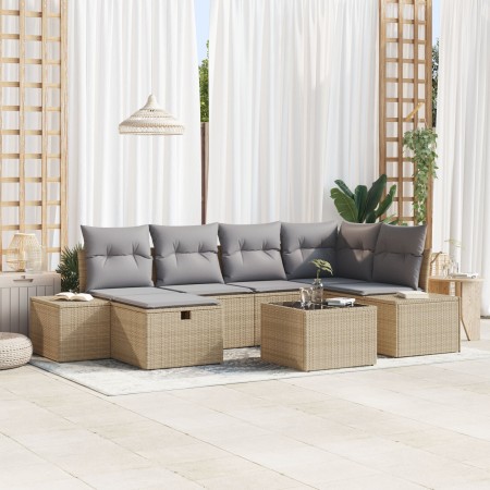 Juego de Sofá de Jardín de 7 Piezas con Cojines Beige Poliratán de , Sofás de exterior - Ref: Foro24-3360721, Precio: 515,90 ...