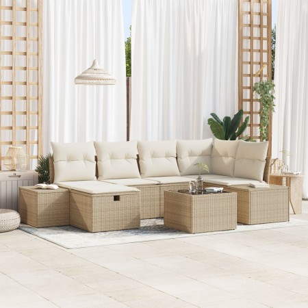 Juego de Sofás de Jardín de 7 Piezas con Cojines Beige Ratán Sintético de , Sofás de exterior - Ref: Foro24-3360722, Precio: ...