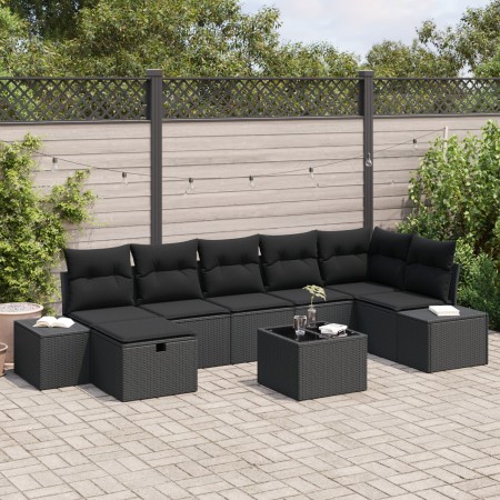 Conjunto de Sofá de Jardín de 8 Piezas con Cojines Negro de Ratán de , Sofás de exterior - Ref: Foro24-3360744, Precio: 540,0...