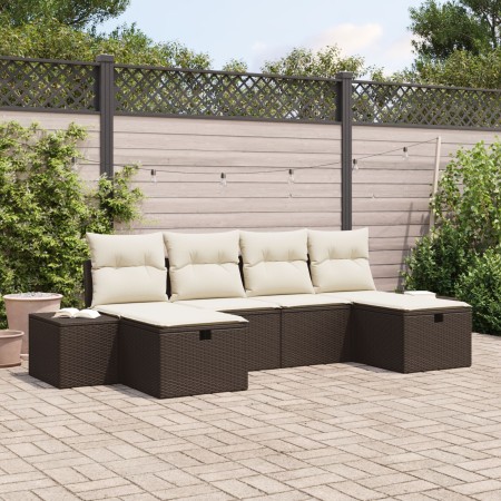Set de Sofás de Jardín de 6 Piezas con Cojines Marrón Poliratán | Foro24.es | Tu tienda online para hogar, jardín y más Foro24.es