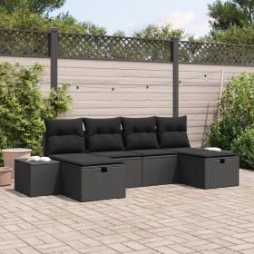 Juego de Sofá de Jardín de 6 Piezas con Cojines Negro Ratán Poliratan de , Sofás de exterior - Ref: Foro24-3360754, Precio: 4...