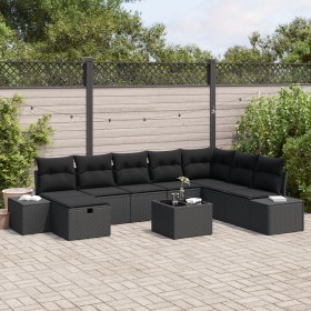 Juego de Sofá de Jardín de 9 Piezas con Cojines en Ratán Negro de , Sofás de exterior - Ref: Foro24-3360774, Precio: 595,16 €...