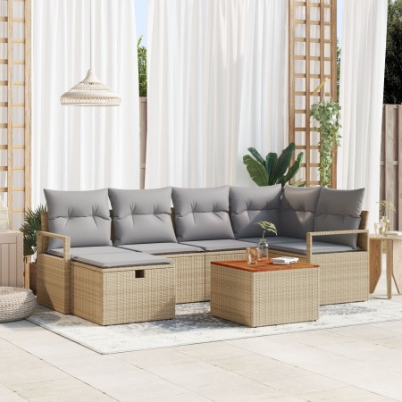 Juego de Sofá de Jardín de 7 Piezas con Cojines Beige Ratán, Sofá de Jardín de 2 Plazas con Almacenamiento y Cojines Beige Ratán | Foro24.es | Tu tienda online para hogar, jardín y más Foro24.es