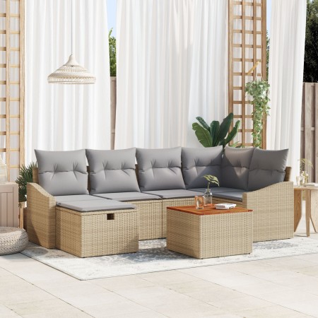 Juego de Sofás de Jardín de 7 Piezas con Cojines Beige Ratán Sintético | Foro24.es | Tu tienda online para hogar, jardín y más Foro24.es